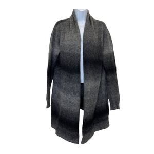 Eileen Fisher Black & Gray Ombre Open Front Mohair Blend Long Cardigan Large